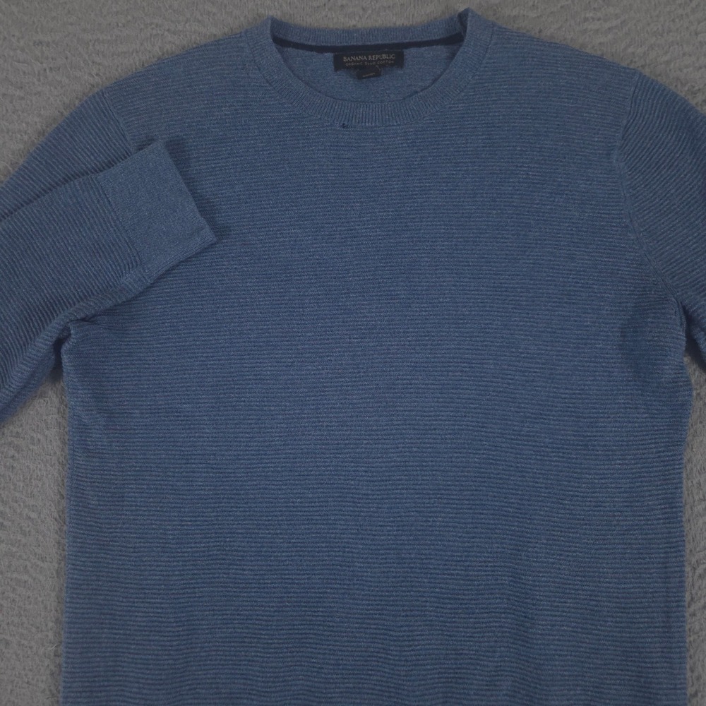 Banana Republic Sweater Mens Small Blue Organic Slub Cotton Textured Crew Neck